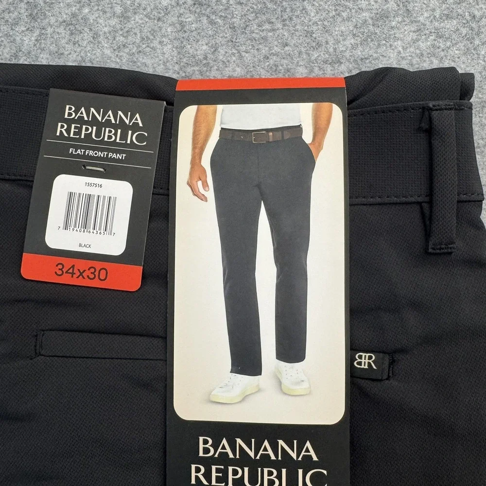 Banana Republic Flat Front Pant Men's Slim Fit Stretch Pants Black 34x30 NWT